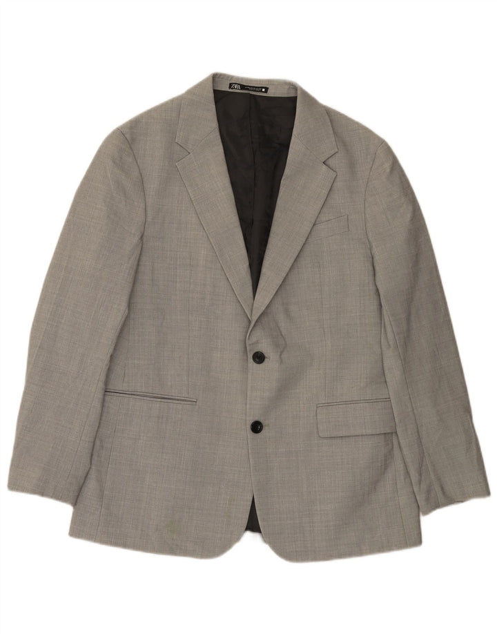 Jaqueta blazer masculina Zara com 2 botões EU 50 poliéster cinza médio
