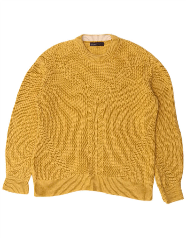 Suéter masculino Marks & Spencer com gola redonda, grande algodão amarelo