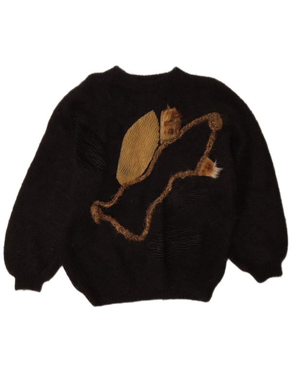 Suéter feminino vintage com gola canoa e gola redonda UK 18 XL preto