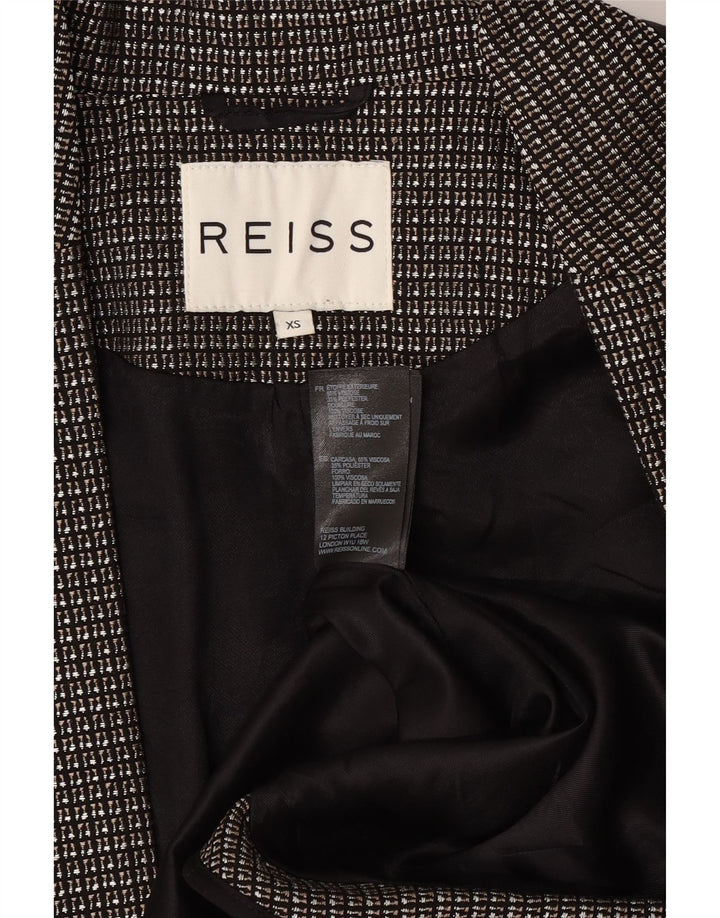 Reiss Womens Open Blazer Jacket UK 6 XS Preto Check Viscose