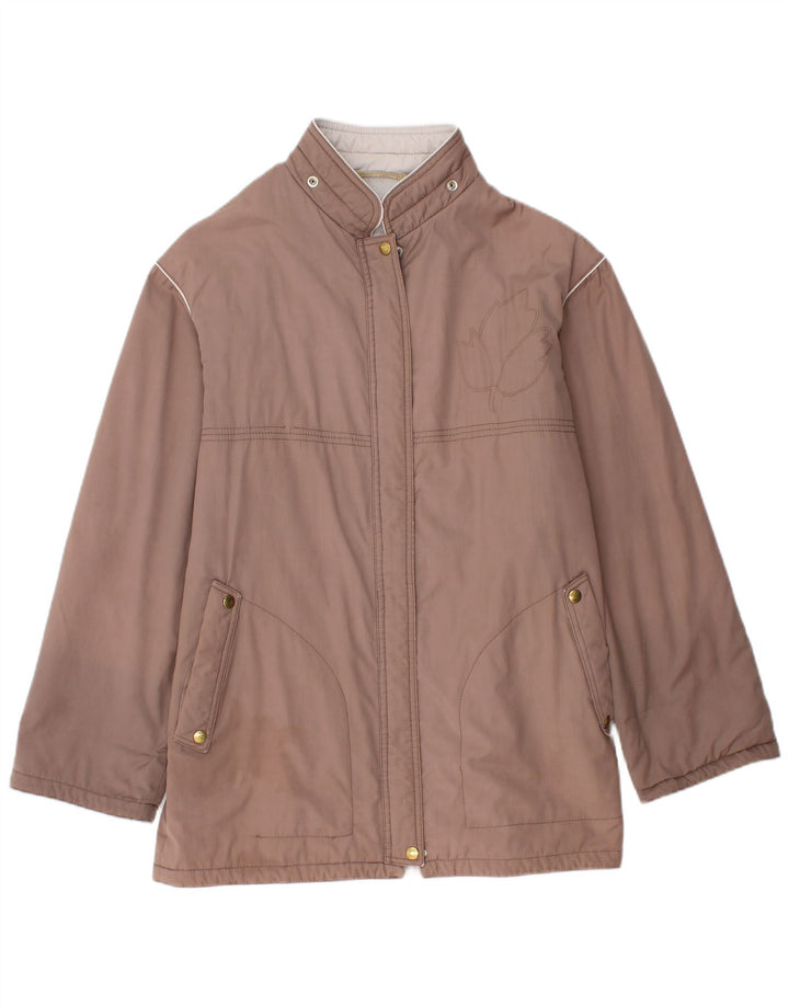 Casaco corta-vento feminino vintage Reino Unido 14 marrom médio floral