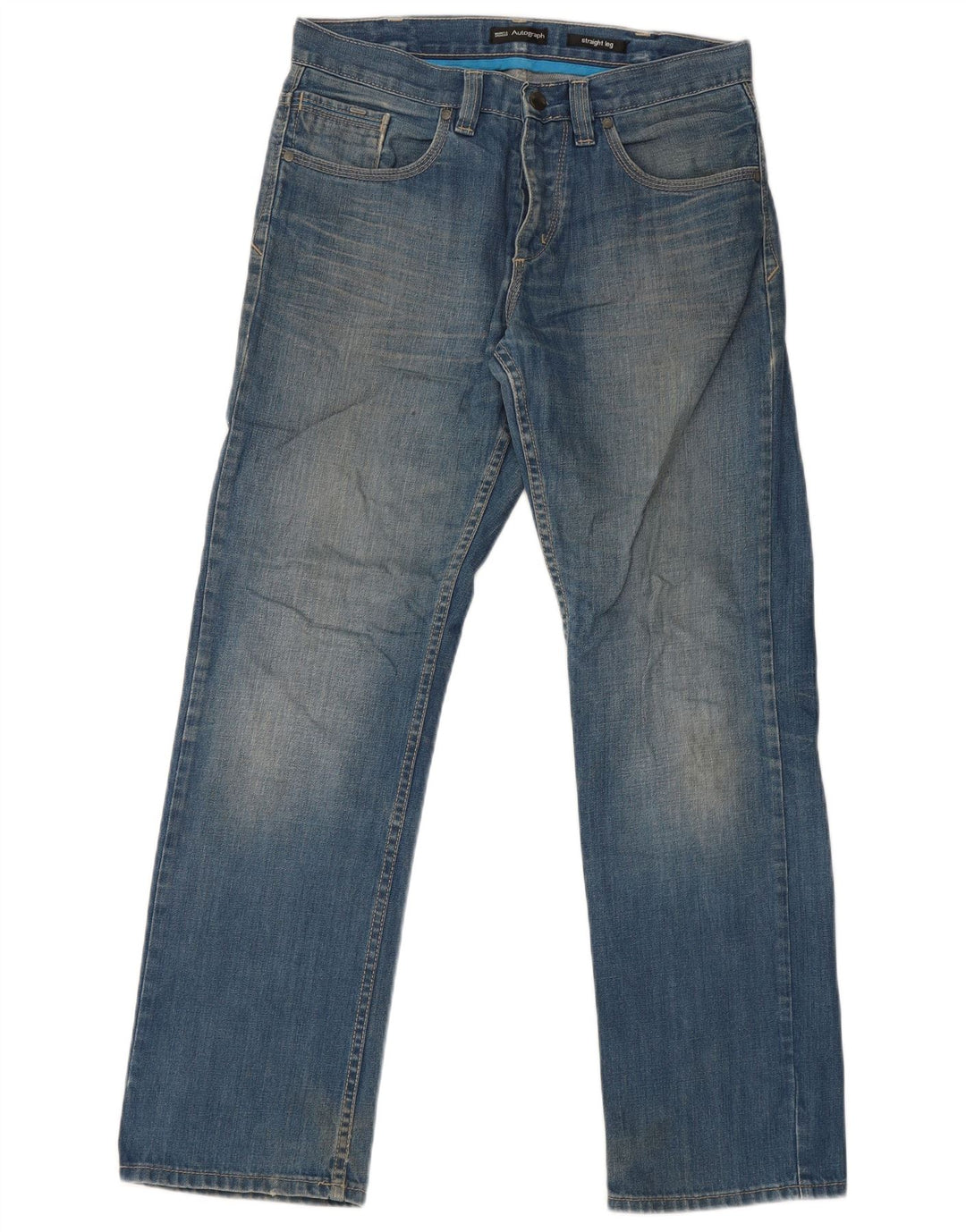 Marks & Spencer Masculino Autograph Straight Jeans W32 L31 Azul Algodão