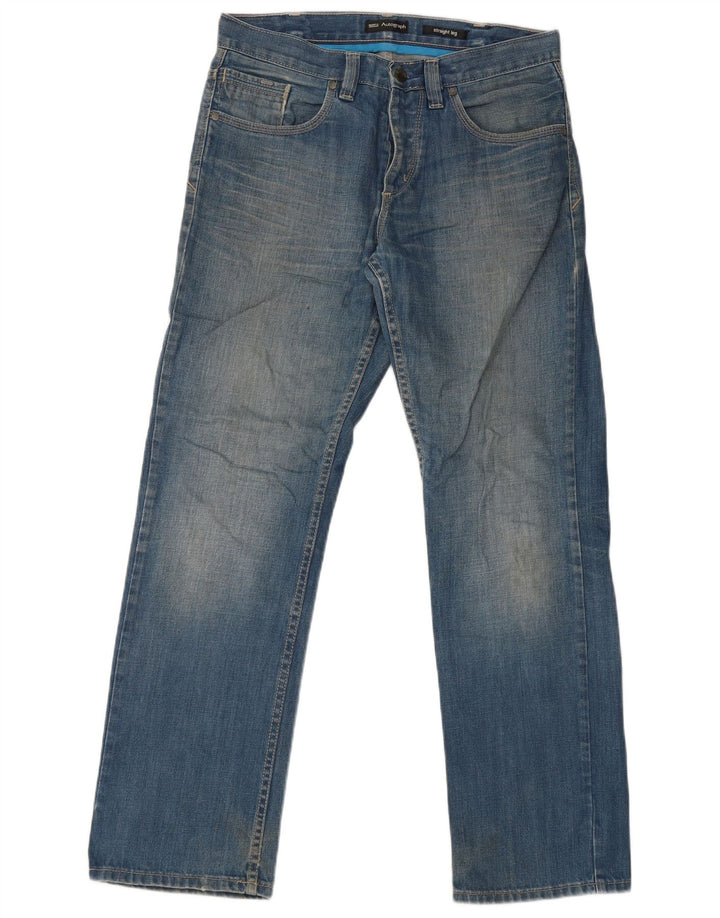 Marks & Spencer Masculino Autograph Straight Jeans W32 L31 Azul Algodão