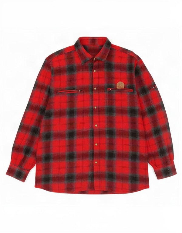 Camisa masculina vintage de flanela grande xadrez vermelho