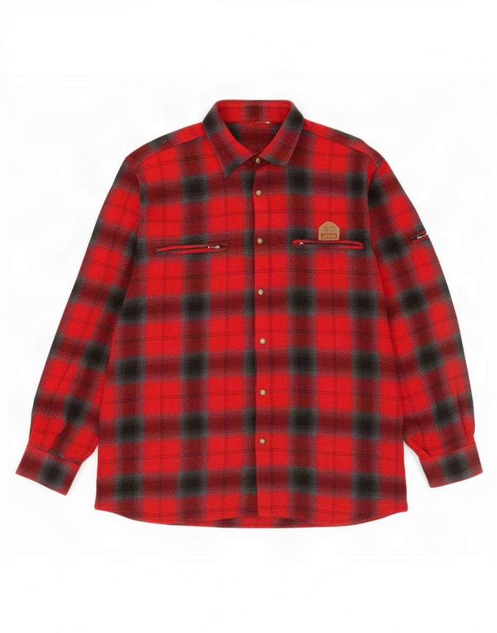 Camisa masculina vintage de flanela grande xadrez vermelho