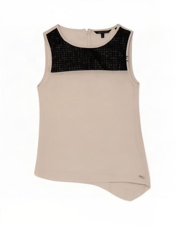 Blusa feminina sem mangas Armani Exchange Top UK 6 XS branco colorblock
