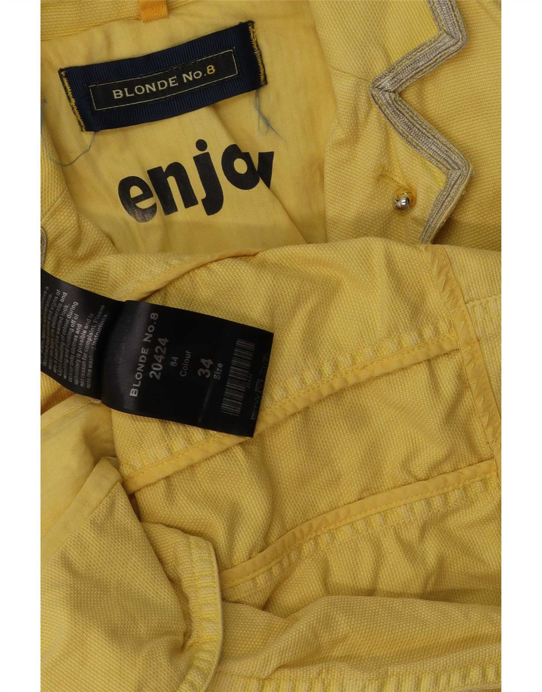 Jaqueta Blazer Feminina Loira No.8 com 3 Botões EU 34 XS Amarelo Algodão