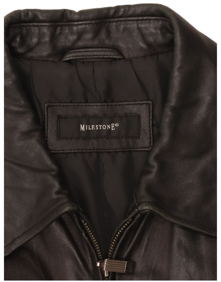 Jaqueta de couro masculina Milestone EU 56 3XL couro preto