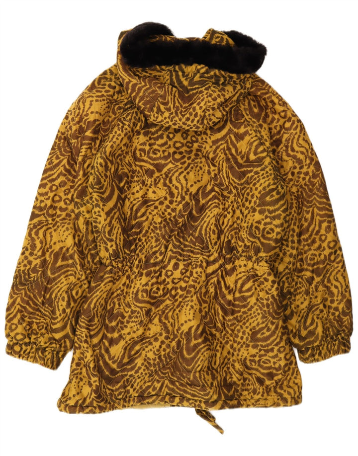Jaqueta corta-vento feminina vintage com capuz IT 44 estampa animal marrom médio