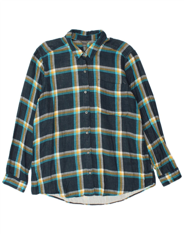 Camisa feminina de flanela EDDIE BAUER Reino Unido 16 grande algodão xadrez azul marinho
