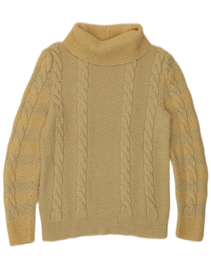 Suéter feminino vintage com gola redonda UK 10 pequeno amarelo