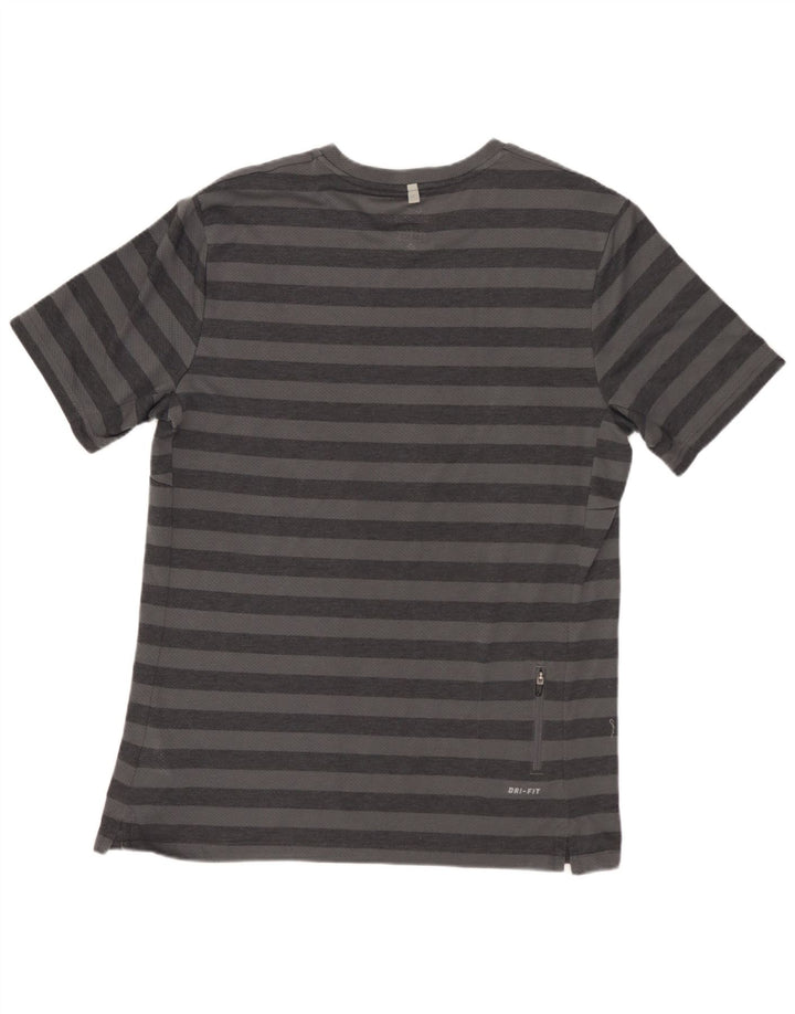 Camiseta masculina Nike Dri Fit Top poliéster listrado cinza médio