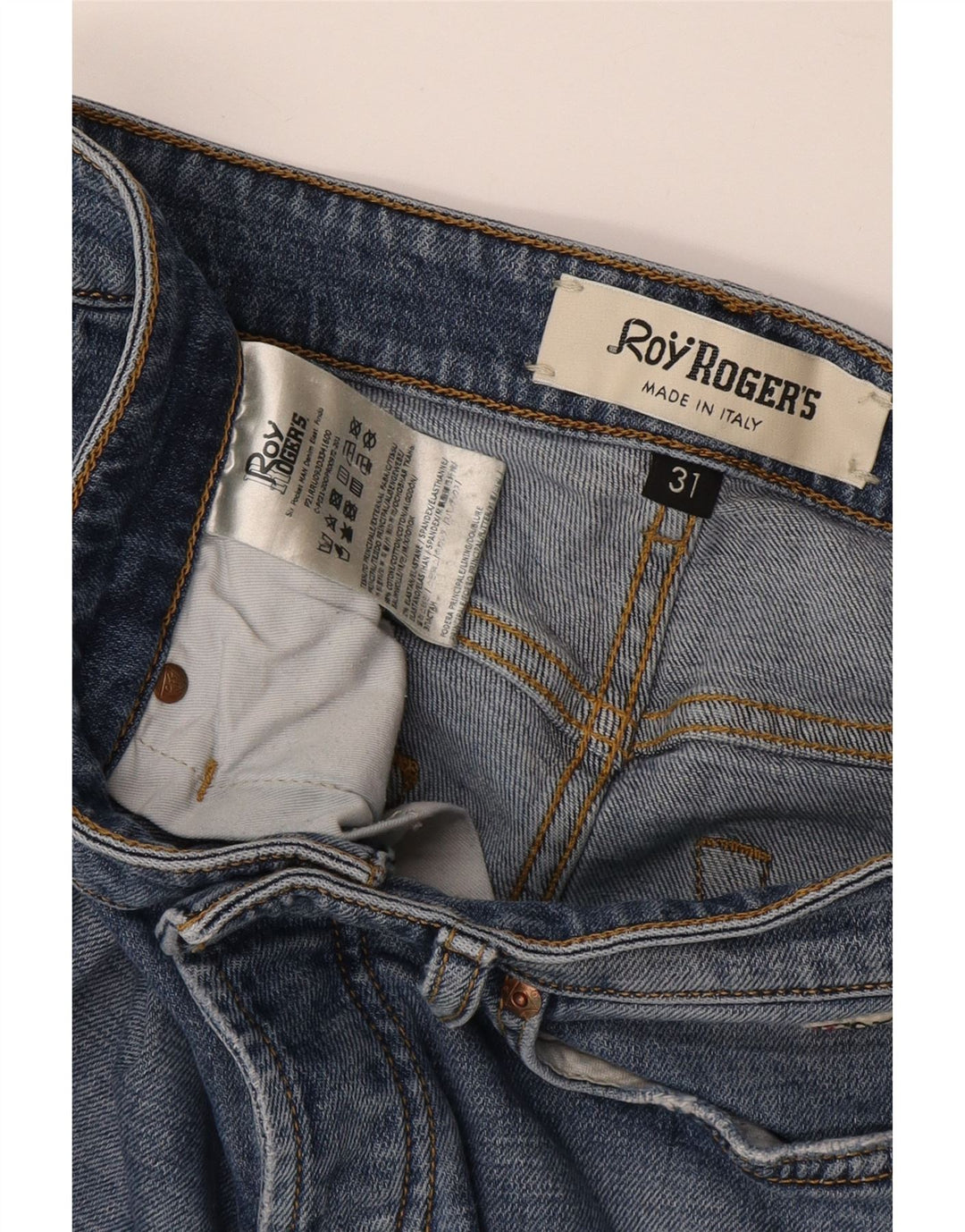 Calça jeans feminina Roy Rogers desgastada W31 L29 algodão azul