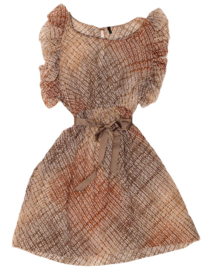 Vestido feminino BENETTON Batwing A-Line Reino Unido 12 xadrez bege médio