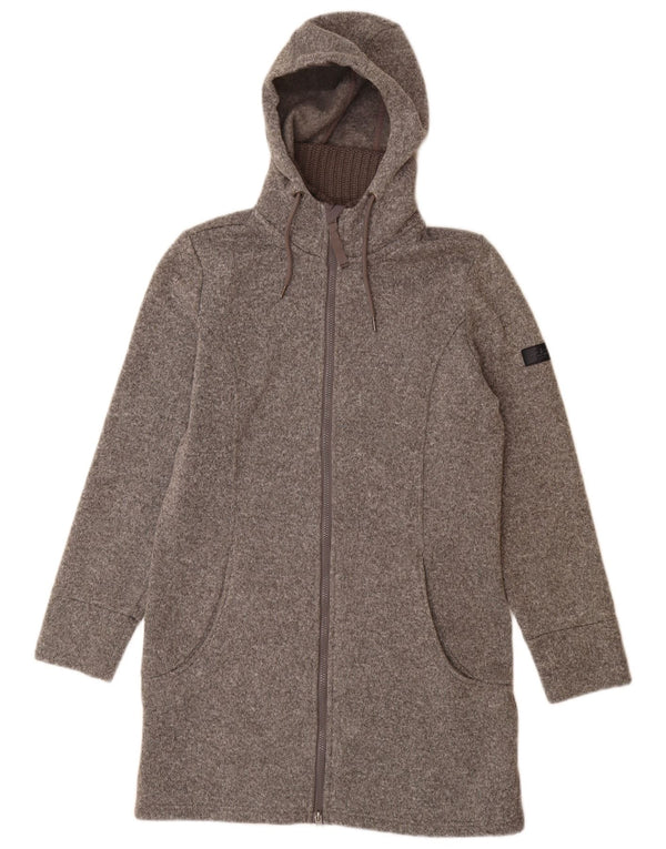 Suéter feminino VINTAGE com capuz e zíper e palangre UK 14 poliéster cinza médio