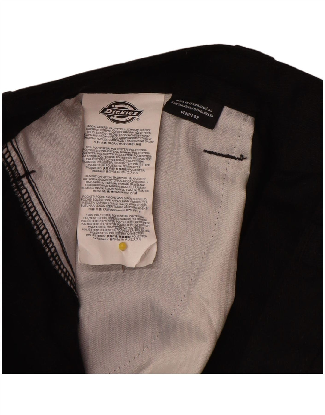 Calças cargo retas masculinas Dickies W30 L30 poliéster preto