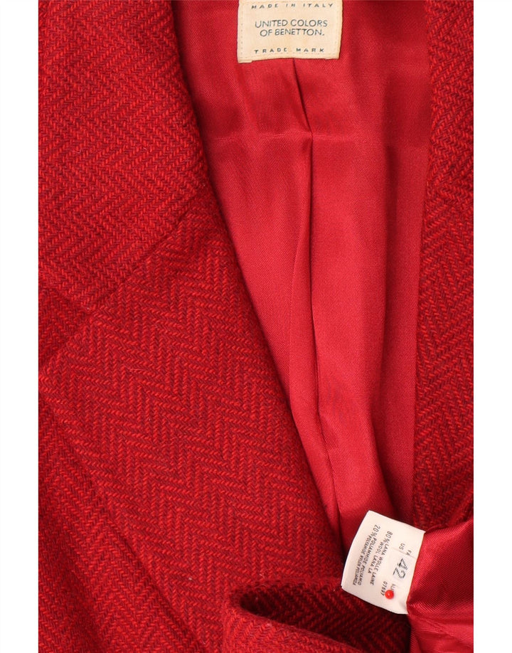 Jaqueta blazer feminina de 2 botões Benetton IT 42 lã espinha de peixe vermelha média