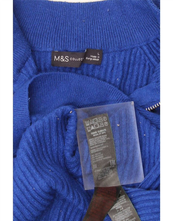 Suéter feminino Marks & Spencer com zíper e gola em viscose azul grande Reino Unido 16
