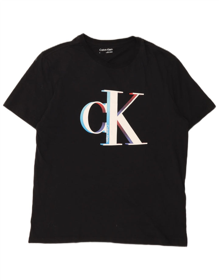 Calvin Klein Camiseta masculina gráfica Top médio algodão preto