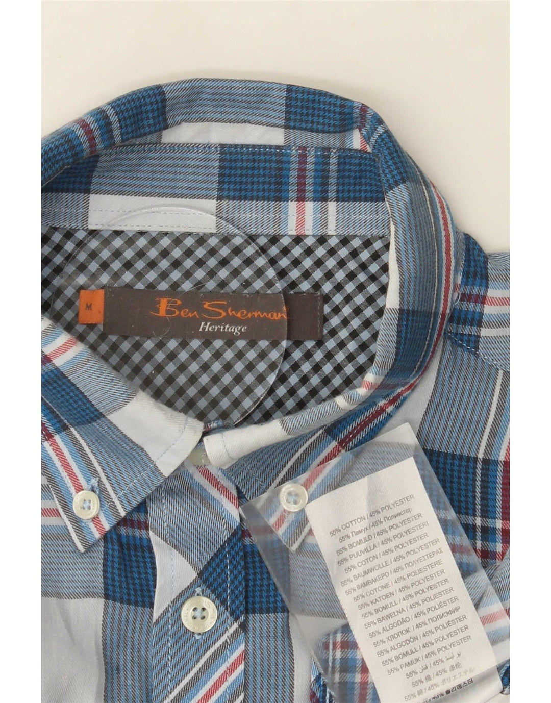 Camisa masculina Ben Sherman de algodão xadrez azul médio