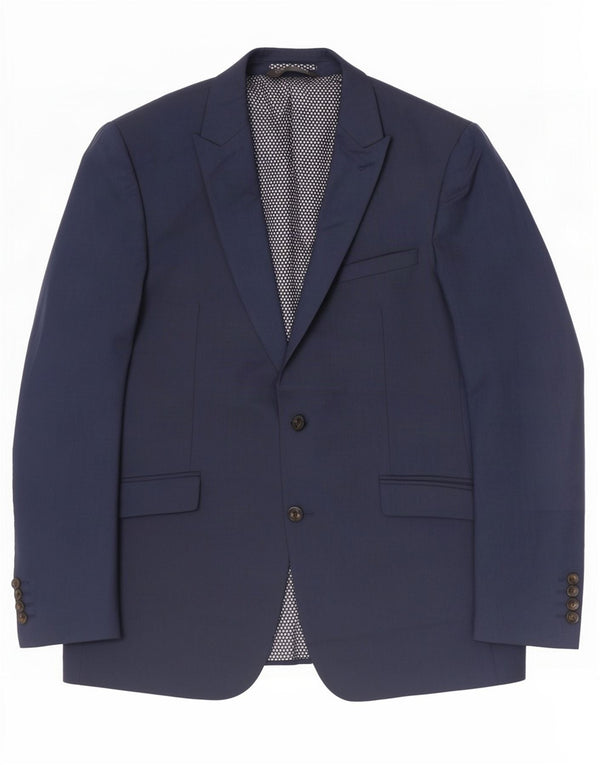 Jaqueta blazer masculina de 2 botões Marks & Spencer Reino Unido 42 grande azul marinho poliéster