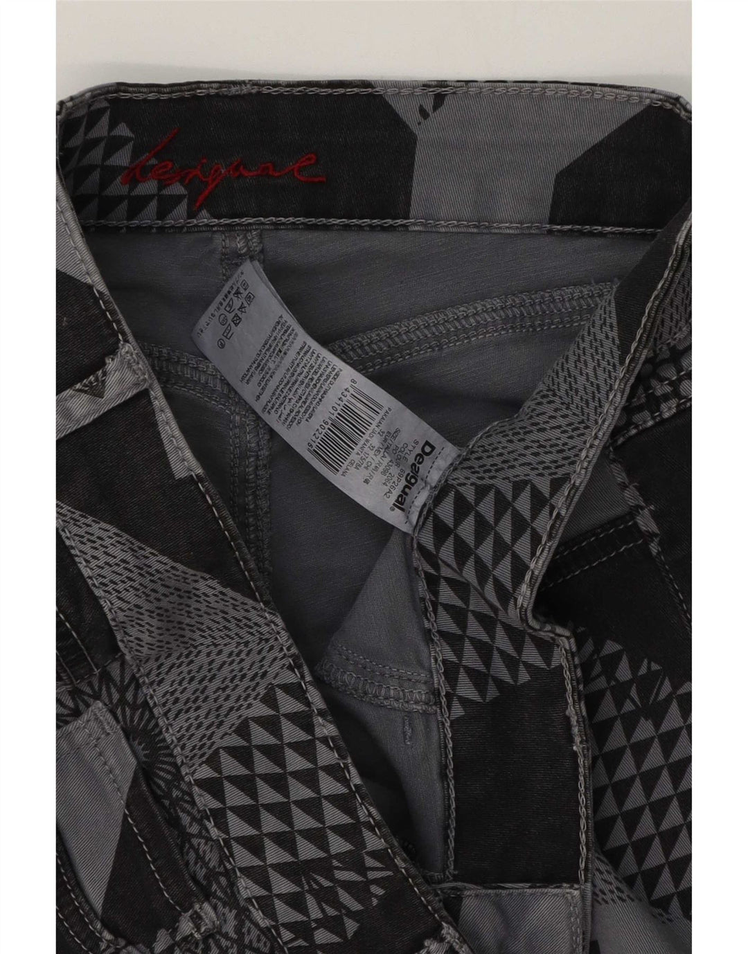 Calça casual slim feminina Desigual W32 L29 cinza patchwork algodão