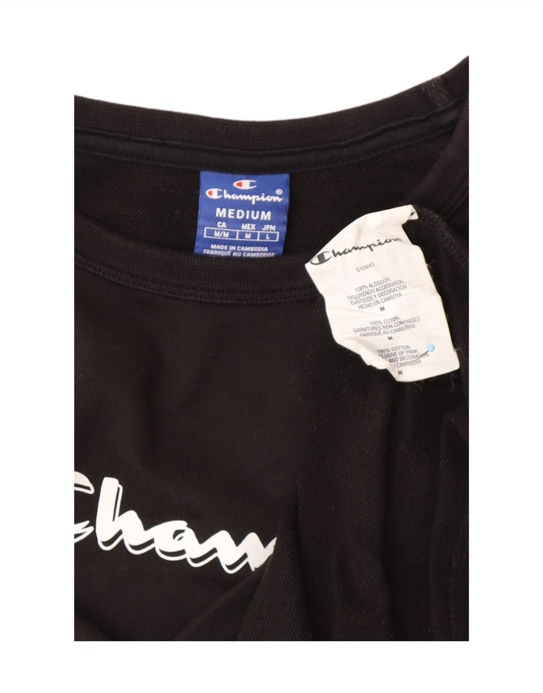 CHAMPION Top feminino cropped manga comprida Reino Unido 12 algodão preto médio
