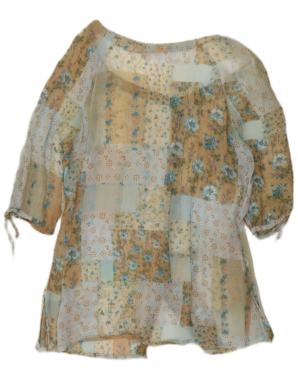 Vintage Womens 3/4 Sleeve Shirt Blouse UK 16 Large Multicoloured Floral