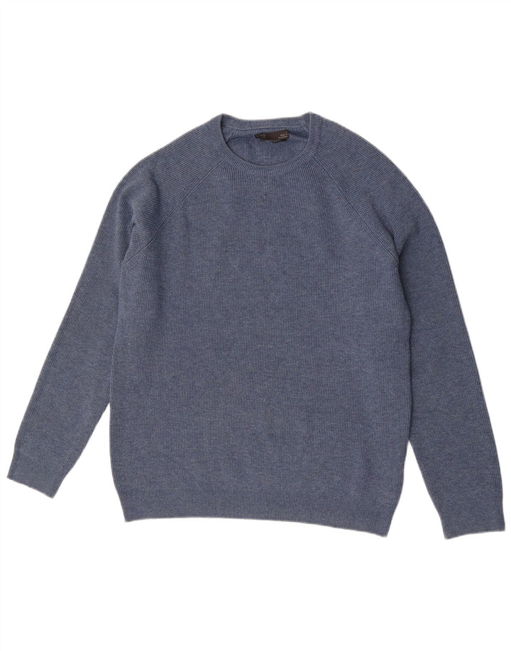 Suéter masculino Marks & Spencer com gola redonda, grande poliéster azul