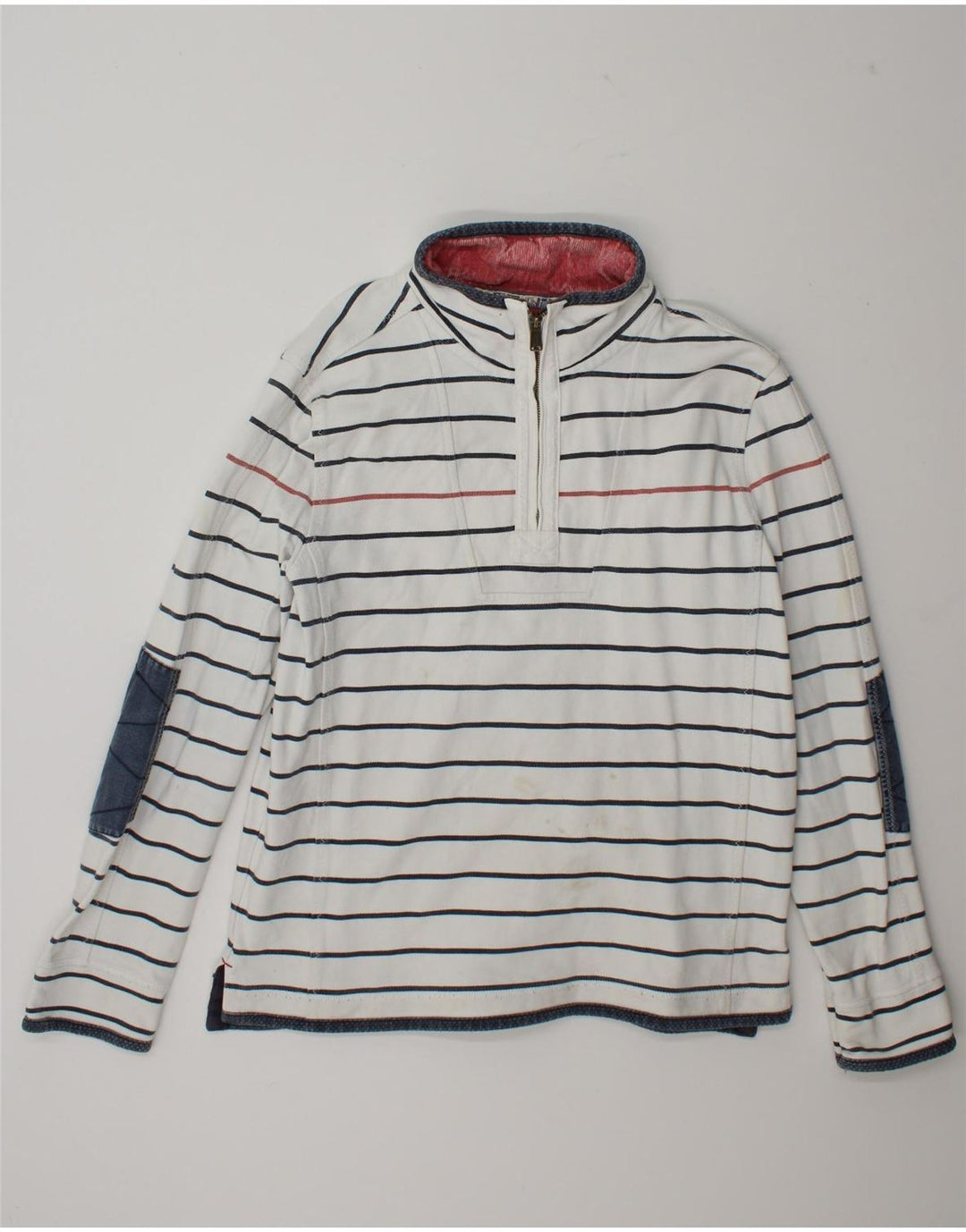 Fat Face Masculino Zip Neck Moletom Jumper Grande Algodão Listrado Branco
