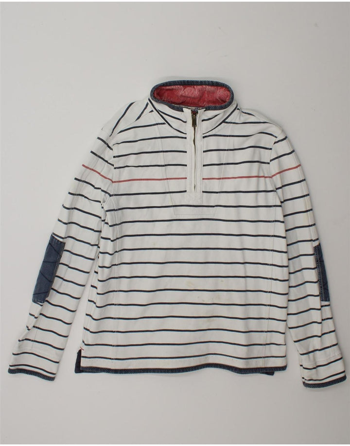 Fat Face Masculino Zip Neck Moletom Jumper Grande Algodão Listrado Branco