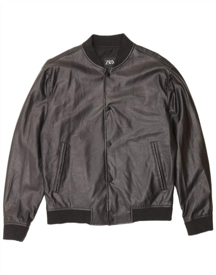 Zara Jaqueta masculina de couro sintético UK 40 grande poliéster preto