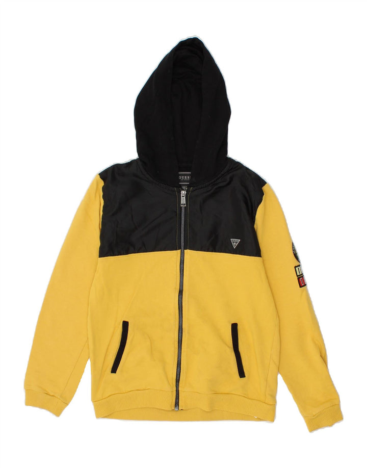 GUESS Boys Zip Hoodie Sweater 11-12 Years Yellow Colourblock Cotton Vintage Guess and Second-Hand Guess from Messina Hembry 