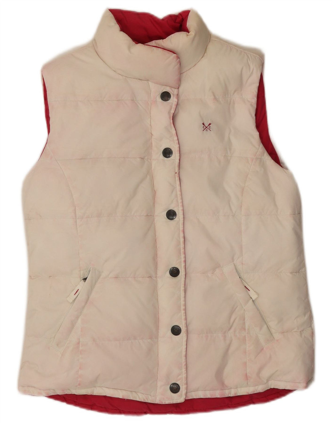 Colete acolchoado reversível feminino J. Crew UK 12 nylon rosa médio