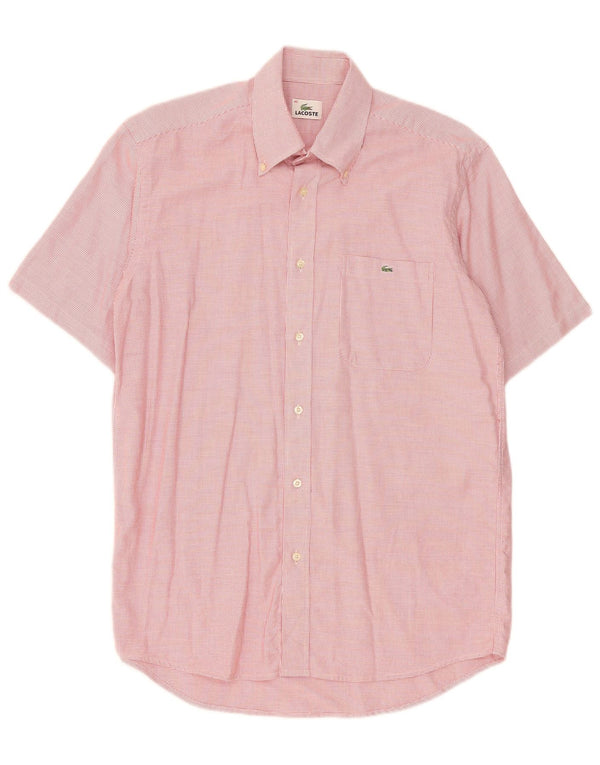 Lacoste Camisa masculina de manga curta tamanho 40 médio vermelho xadrez algodão