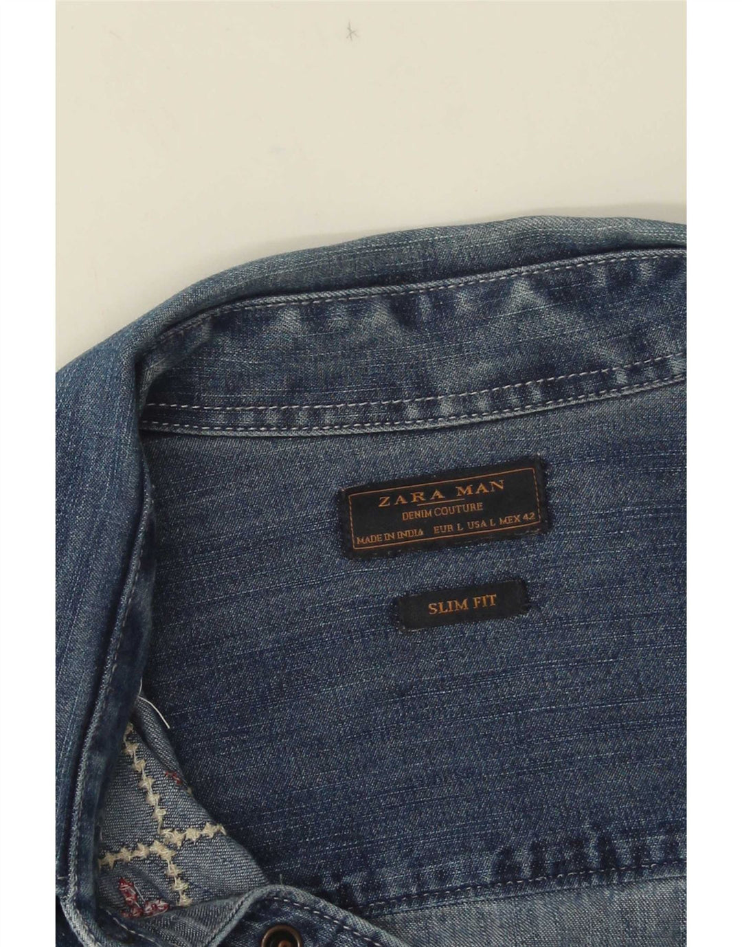 Camisa jeans masculina Zara Slim Fit grande azul geométrica