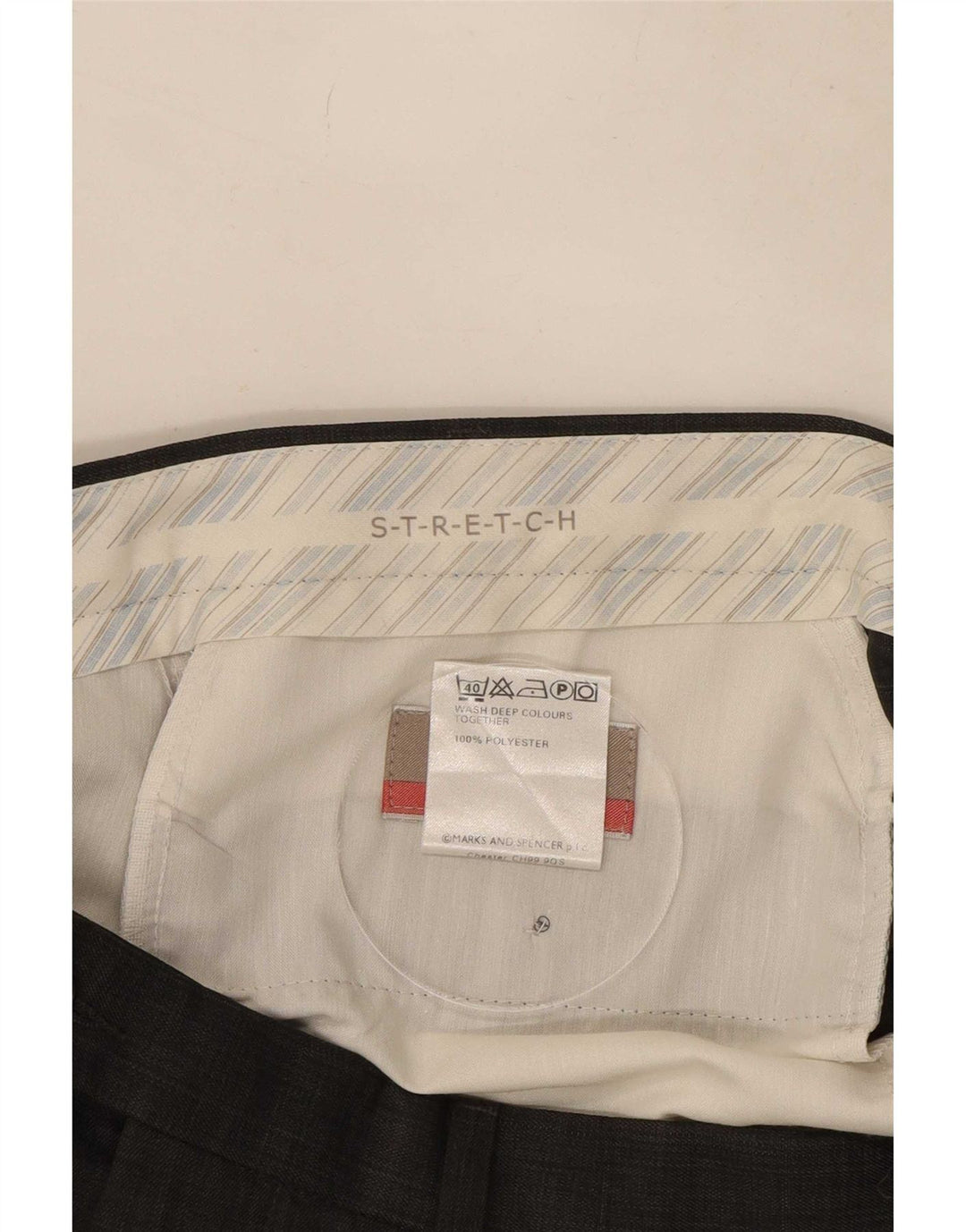 Calça masculina Marks & Spencer Stretch Pegged Suit W36 L31 Poliéster cinza