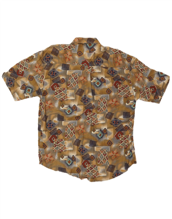 Camisa masculina vintage de manga curta 2XL cáqui patchwork viscose