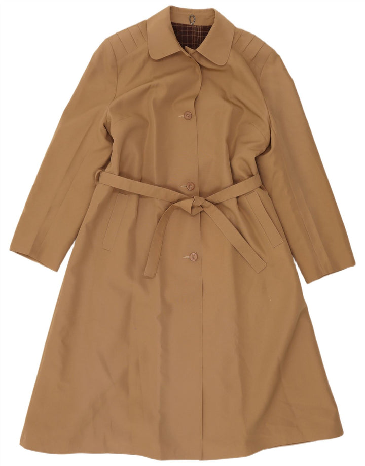 Casaco impermeável feminino vintage UK 14 clássico de poliéster marrom médio