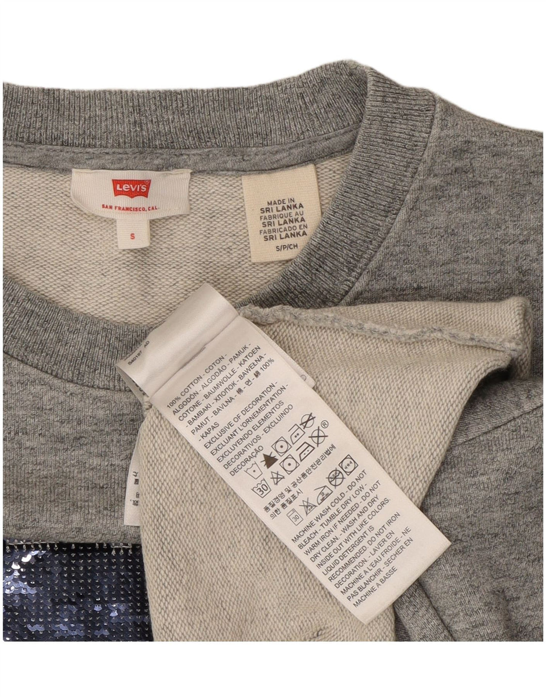 Levi's Womens Crop Oversized Moletom Jumper Reino Unido 10 Pequeno Algodão Cinza