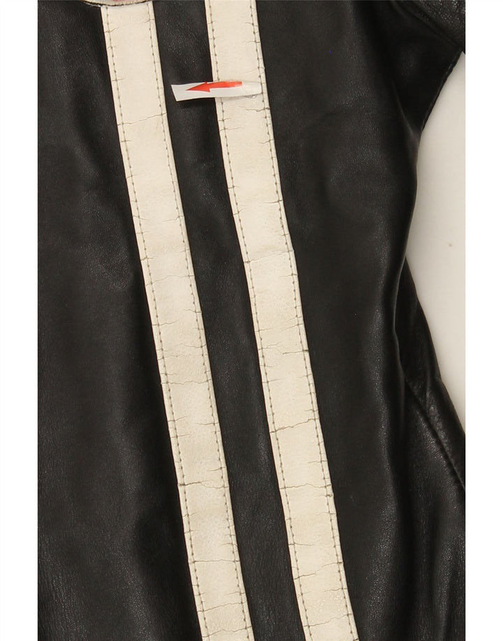 Jaqueta de couro feminina BRIXTON UK 10 pequena couro preto colorblock