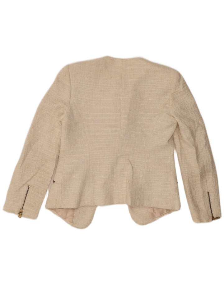 Zara Womens Open Blazer Jacket UK 10 Pequeno Off White Poliacrílico