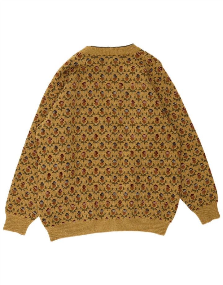 Suéter cardigã masculino Gerani grande lã floral bege