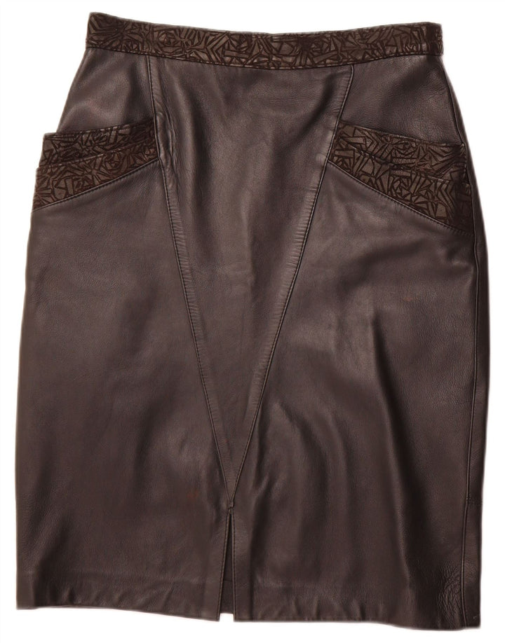 Saia feminina de couro VINTAGE W30 couro geométrico preto médio