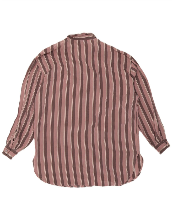 Blusa feminina VINTAGE Reino Unido 14 grande seda listrada rosa