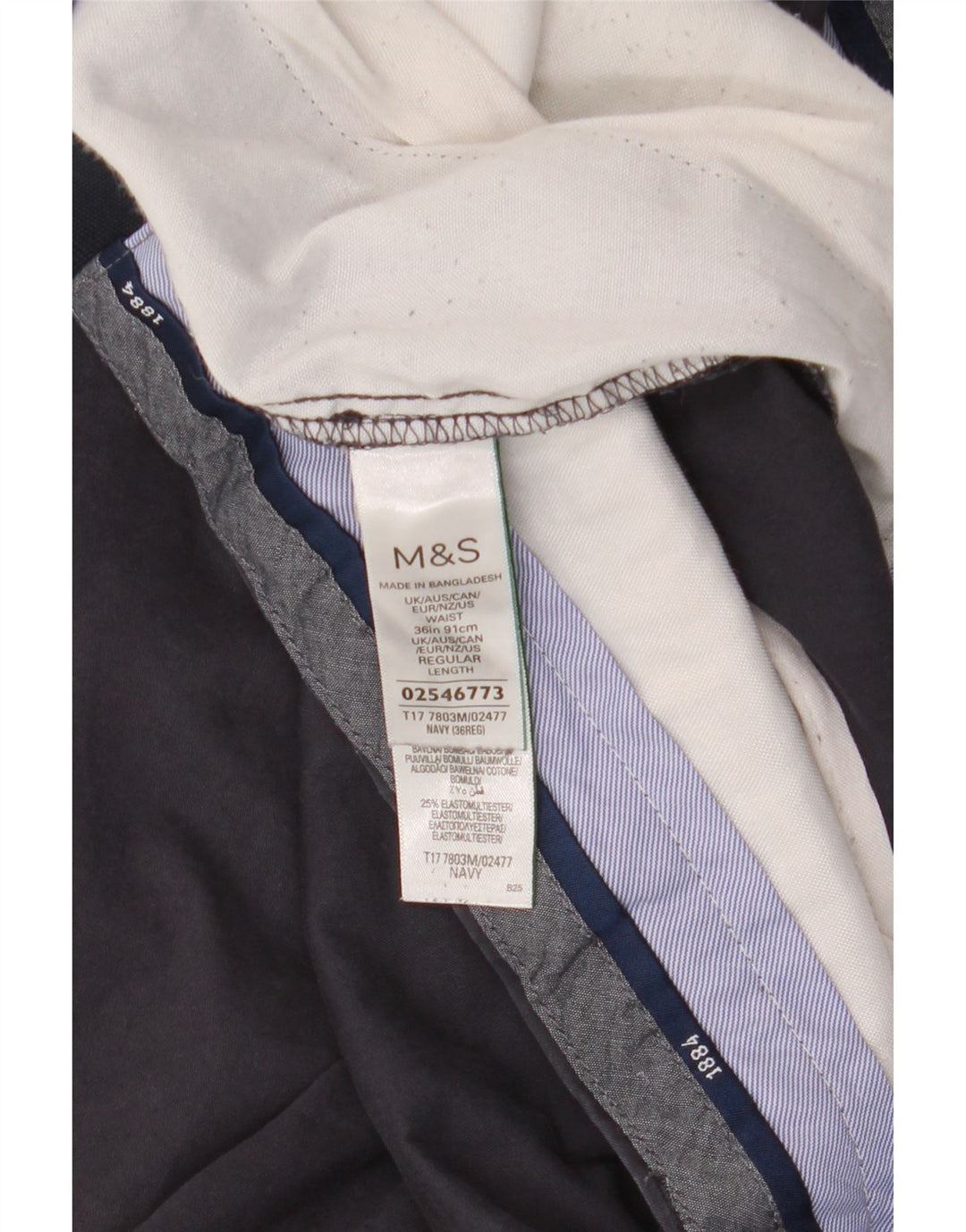 Shorts chino masculino Marks & Spencer W36 grande algodão azul marinho