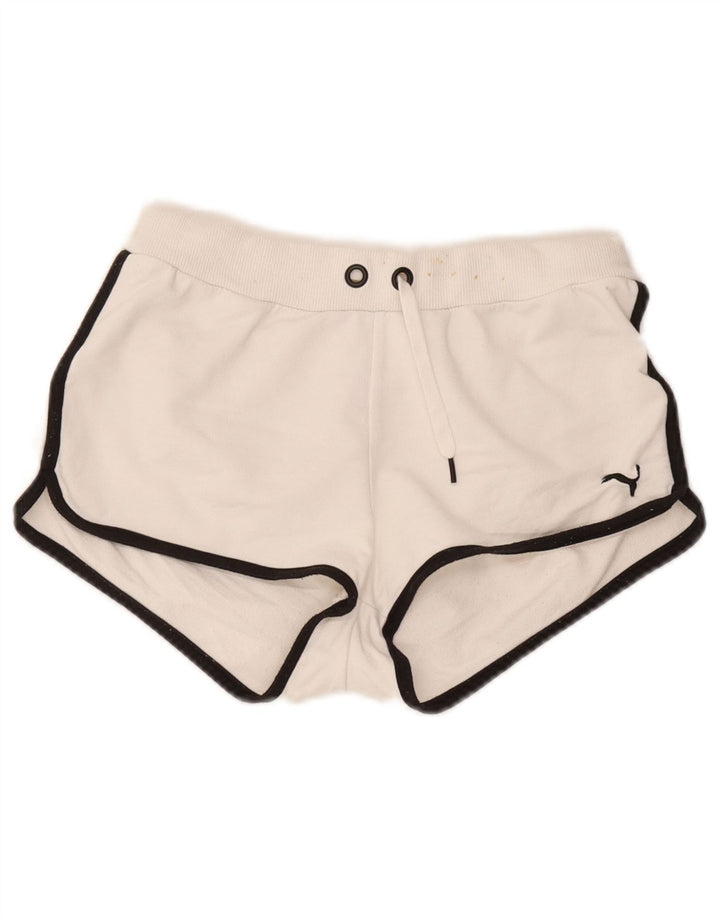 Shorts esportivos femininos Puma UK 10 pequenos brancos