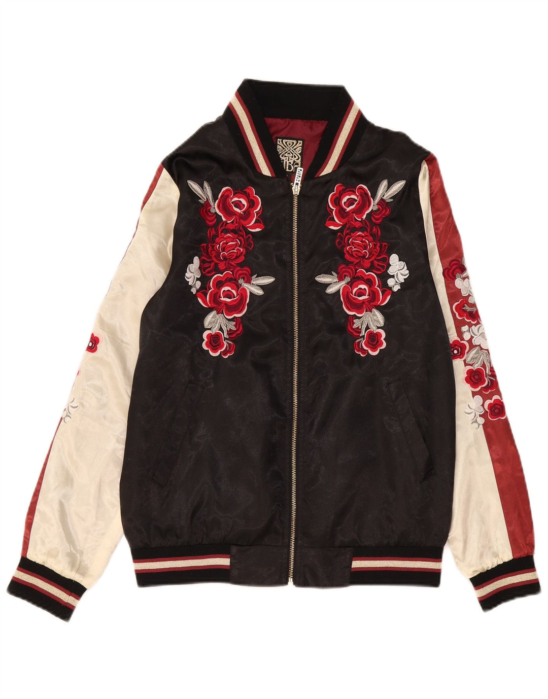 Jaqueta bomber gráfica feminina Biba UK 8 poliéster floral preto pequeno