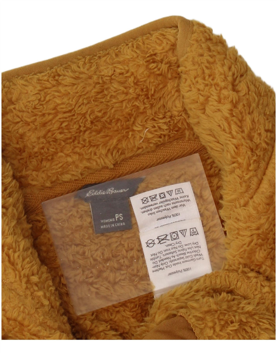 Jumper de lã feminino Eddie Bauer com zíper e gola UK 10 poliéster amarelo pequeno