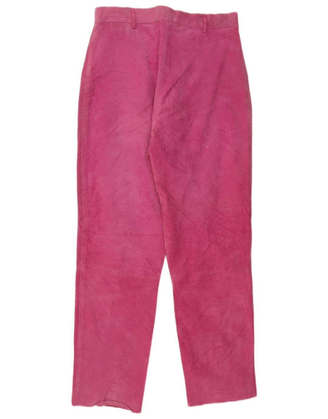 Calça feminina VINTAGE de camurça reta Reino Unido 16 grande W30 L29 couro rosa